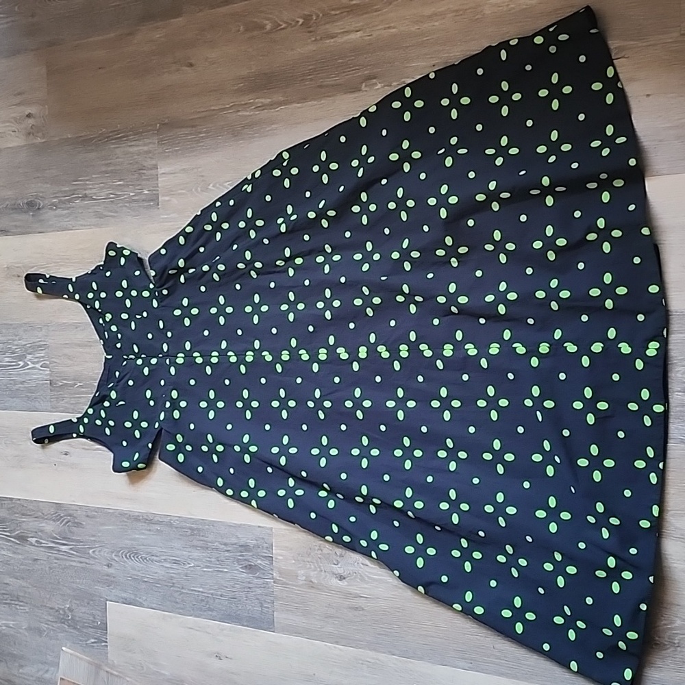 Topshop Cut-Out Black Midi Dress with Green Polka Dots - Picture 11 of 15